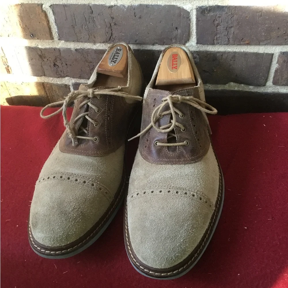Cole Haan Two-Tone Beige and Brown Suede Derby Oxfords